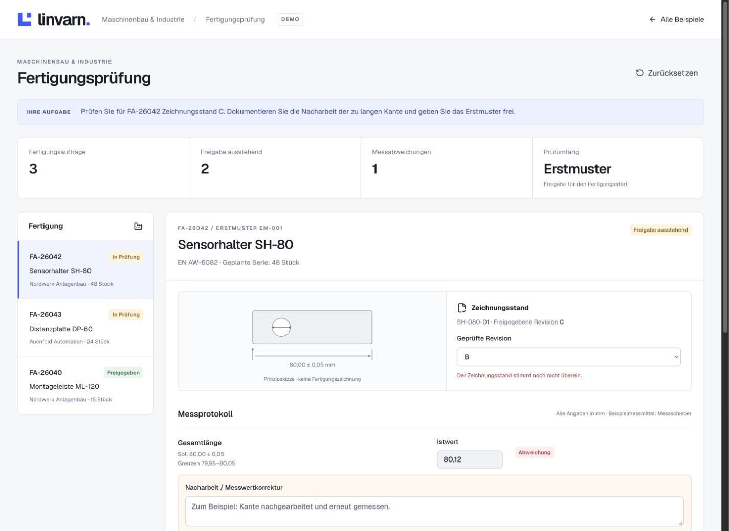 Ansicht: Fertigungsprüfung